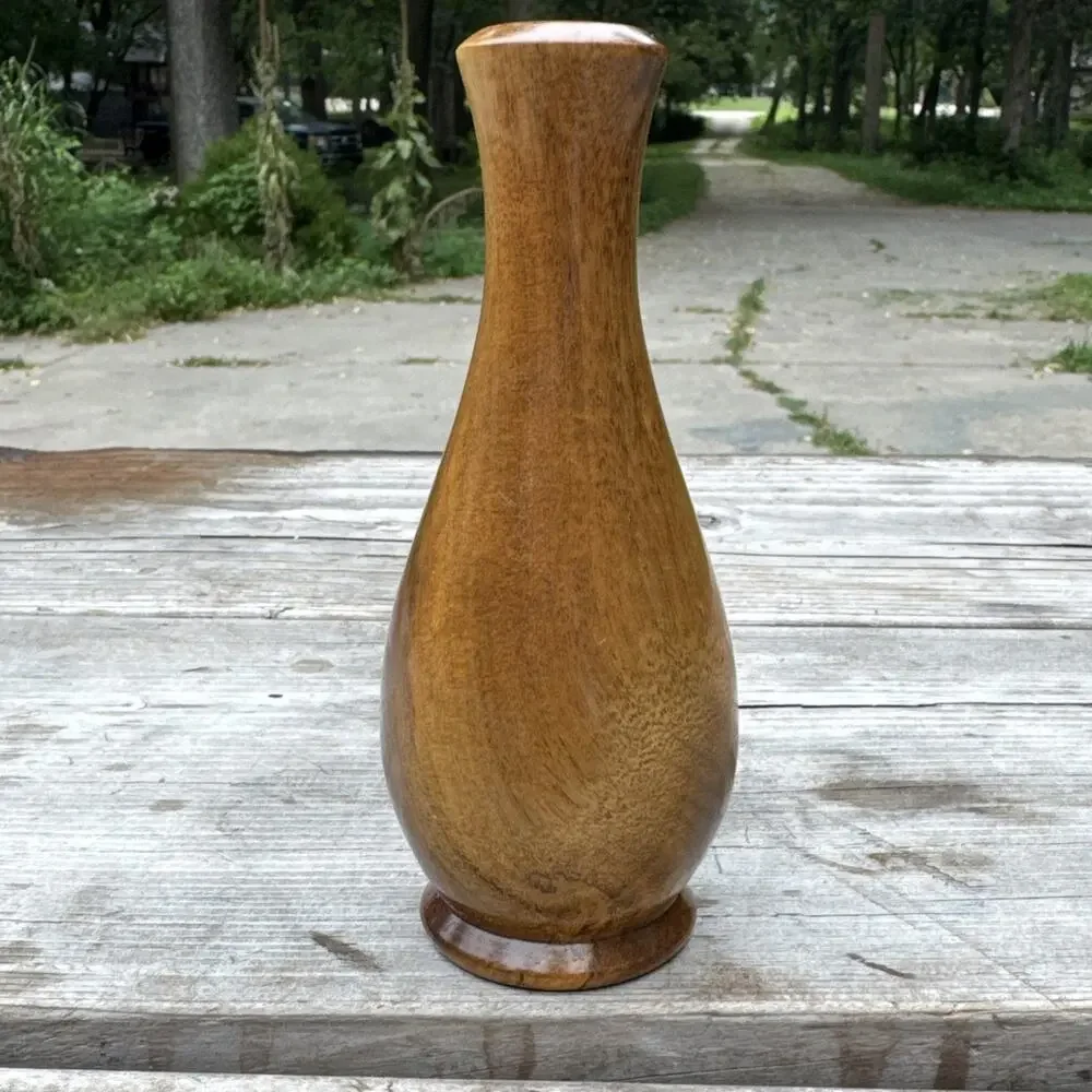Vtg Stem Bud Vase Gloss Finish 5.5” The Wooden Nickel Oregon Myrtle Solid Wood
